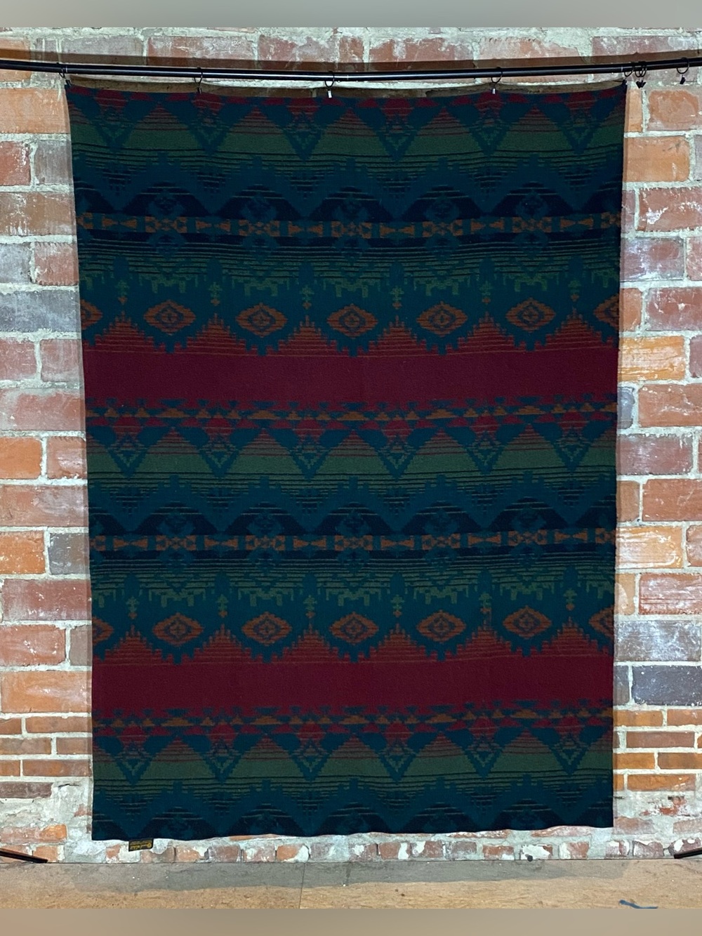 Vtg Pearce Woolrich Southwestern Geometric Woven Wool Camp Blanket USA 59”x82”